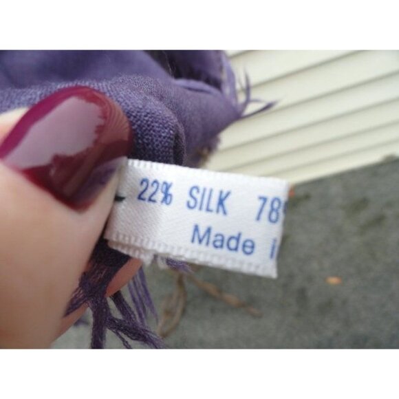 Vintage 1970s VALENTINO COUTURE Scarf Wrap Cashmere Silk Purple Beige Polka Dot - Picture 7 of 10